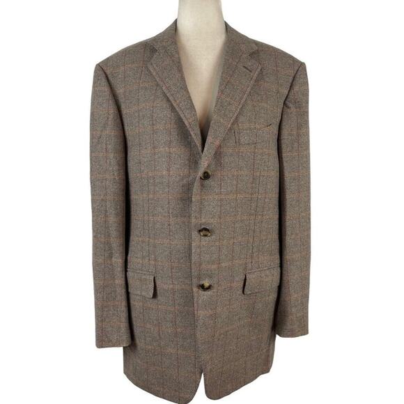 Ermenegildo Zegna Couture Windowpane Wool Three-Button Suit Jacket Blazer SZ 52R